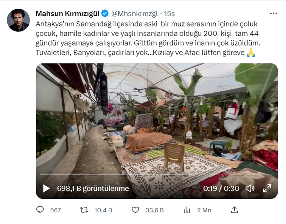Mahsun Kırmızıgül yardım istedi: Samandağ'da 200 kişi muz serasında yaşıyor - 1