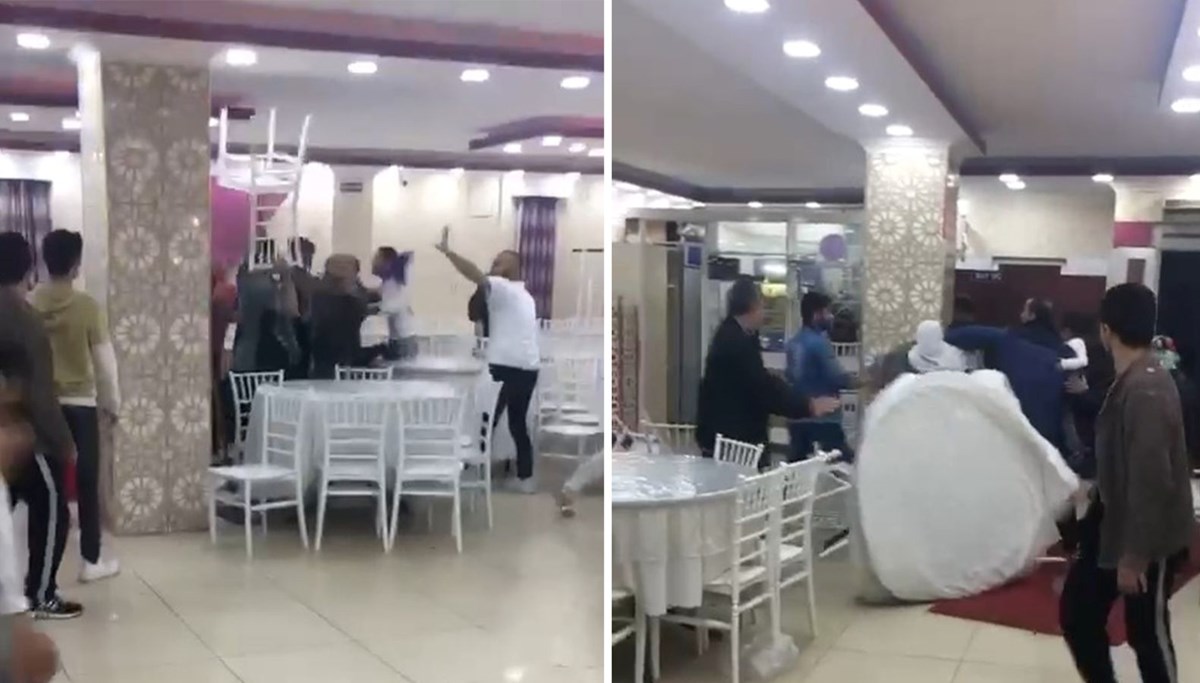 Düğünde meydan kavgası: Masa ve sandalyeler havada uçuştu