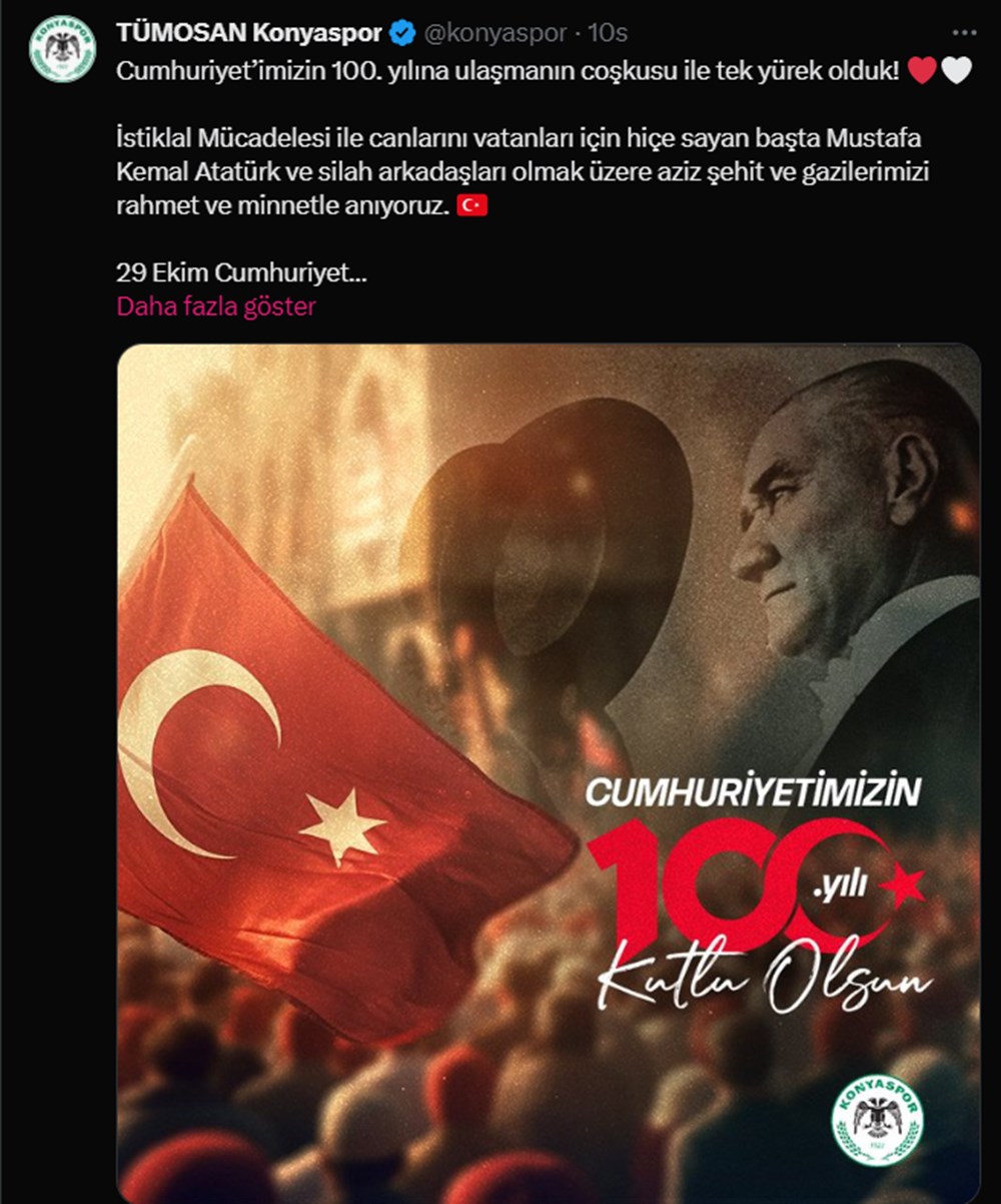 Süper Lig takımlarından 29 Ekim Cumhuriyet bayramı mesajı - 10