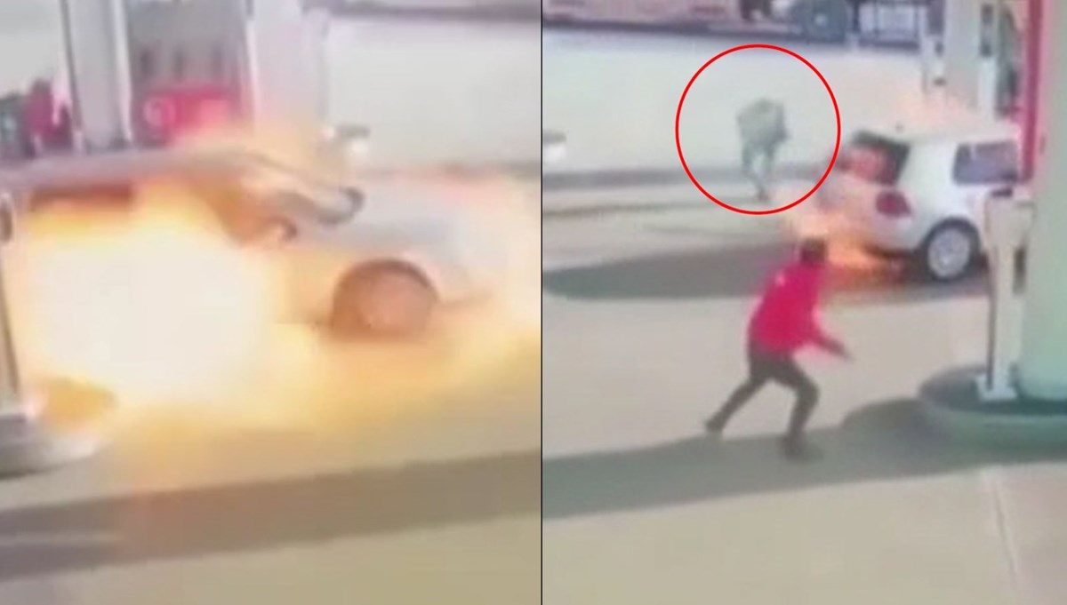 Akaryakıt istasyonunda faciadan dönüldü: Alev topuna dönen araçtan zor çıktılar