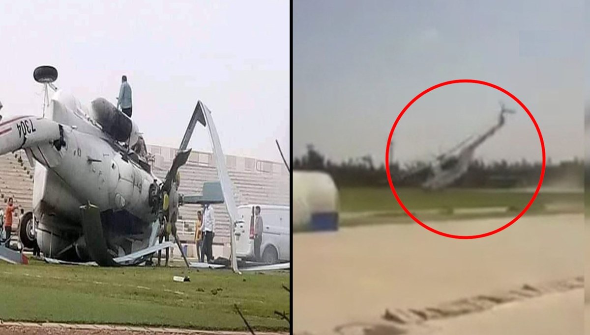 Para taşıyan helikopter acil iniş sırasında düştü