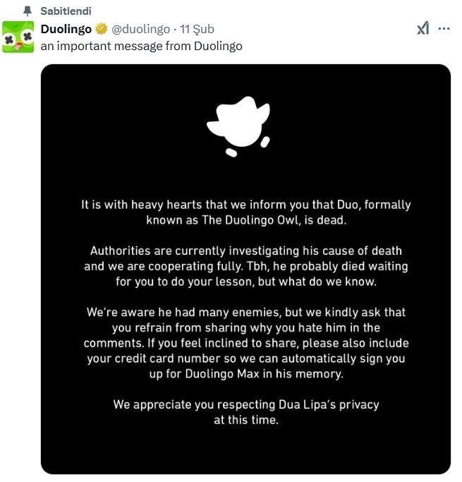 Duolingo'nun baykuşu Duo öldü mü, neden öldü?