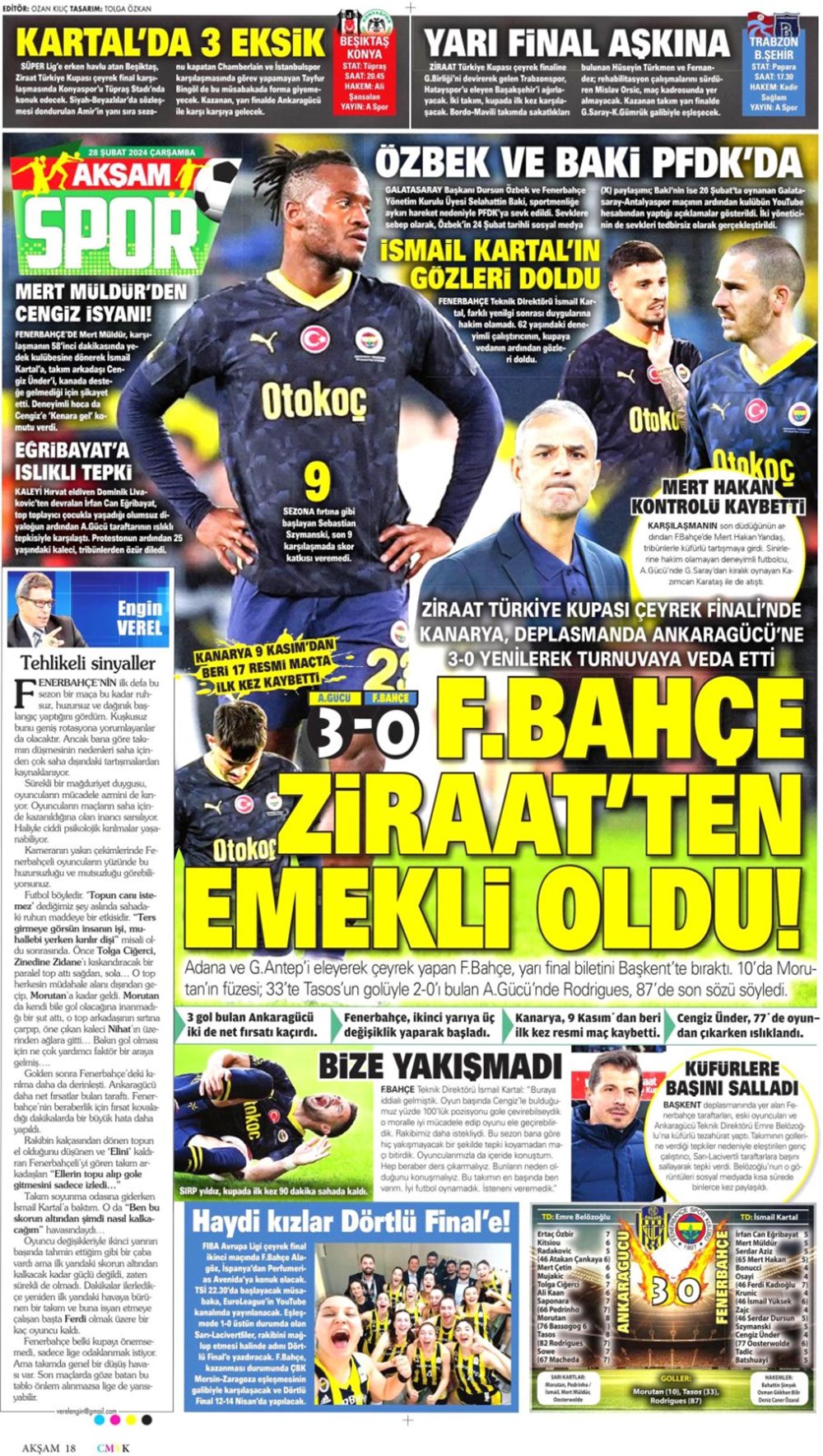"Ankara'da erken veda" (28 Şubat 2024 spor manşetleri) - 1