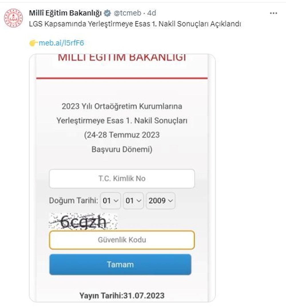 MEB'den son dakika nakil sonuç duyurusu: "LGS Kapsamında 1. Nakil Sonuçları Açıklandı" (meb.gov.tr nakil sonuç ekranı) - 2