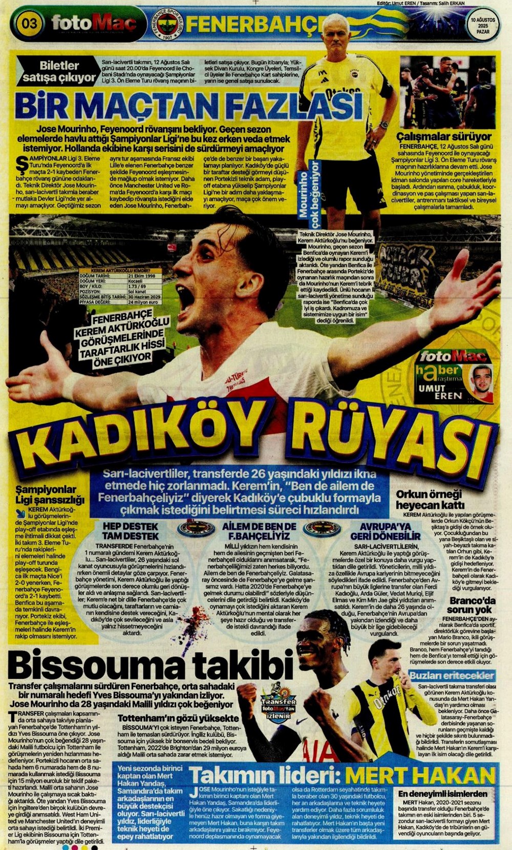 "Kadıköy rüyası" (10 Ağustos spor manşetleri) - 6