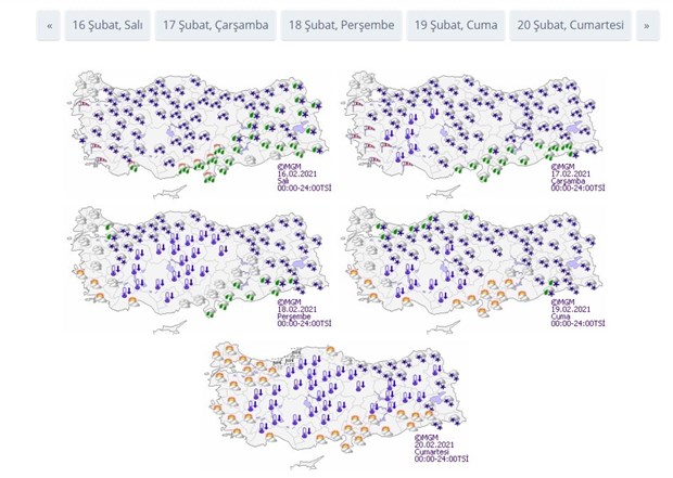 Soğuklar Geliyor 6 Meteoroloji Genel Müdürlüğü'nün 5 günlük hava tahmini.