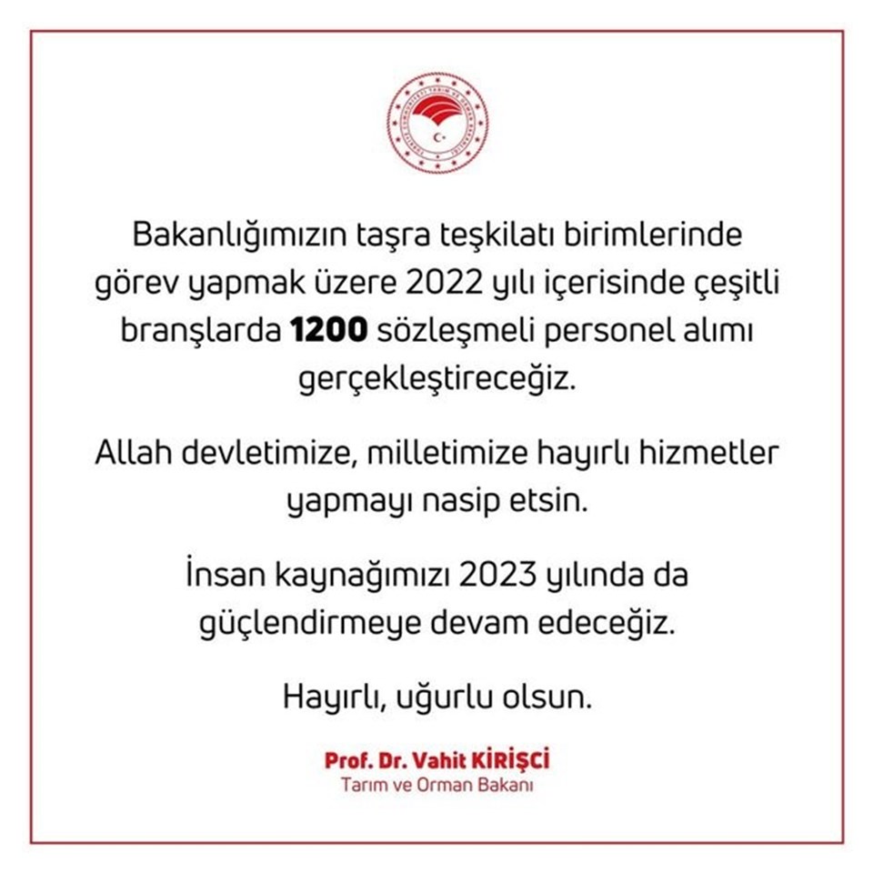 Tarım ve Orman Bakanlığı 1200 personel alımı yapacak: Başvurular ne zaman, şartlar neler? - 1