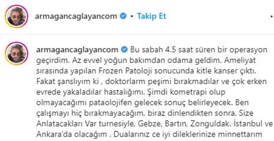 Armağan Çağlayan'dan haber var: Ameliyattan çıktı - 1