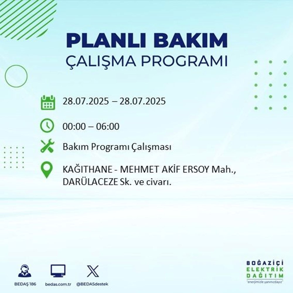 İstanbul'un 21 ilçesinde bugün elektrik kesintisi yaşanacak: Birçok ilçede 8-9 saat sürecek (28 Temmuz elektrik kesintisi listesi) - 49