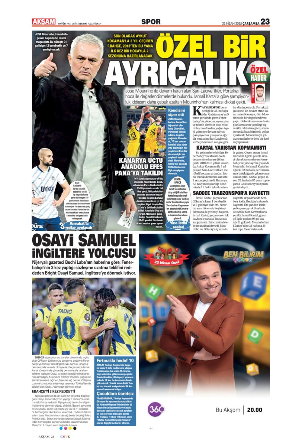 "Aslan finale kükredi" (23 Nisan 2025 spor manşetleri) - 11