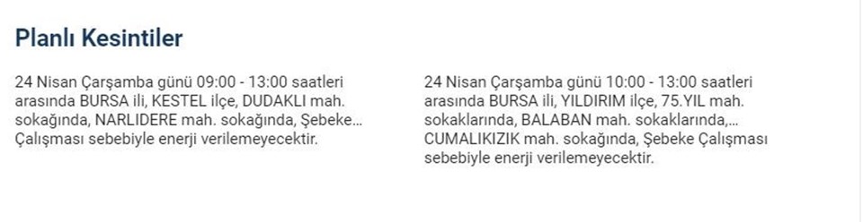 Bursa'nın bazı ilçelerinde elektrik kesintisi yaşanıyor: Elektrikler ne zaman gelecek? (UEDAŞ duyurdu) - 12