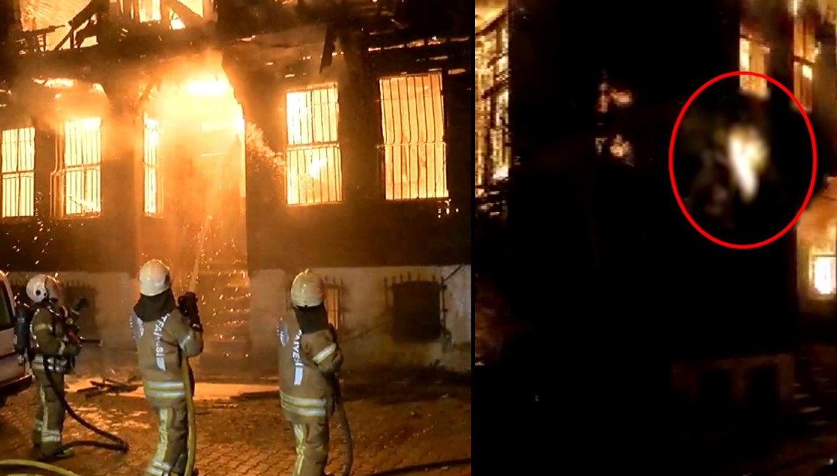 Alev alan binanın penceresinden atlayarak kurtuldular