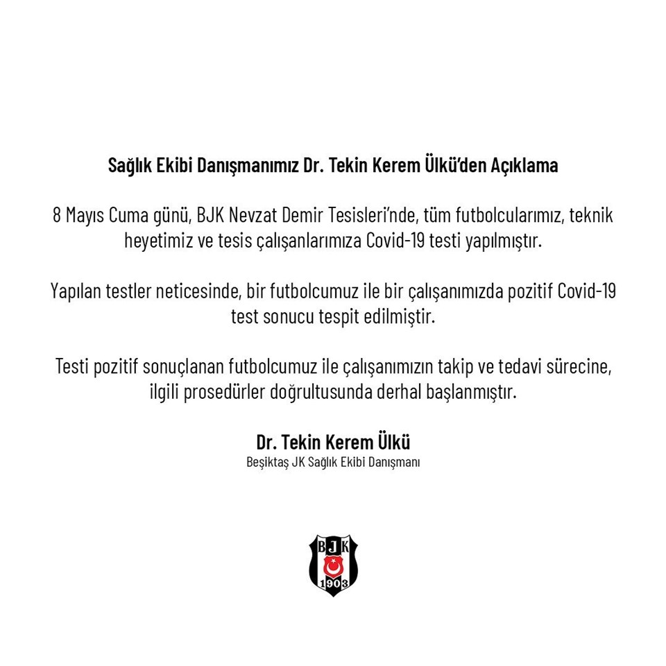 SON DAKİKA: Beşiktaş'ta 1 futbolcu ve 1 personelde corona virüs tespit edildi - 1