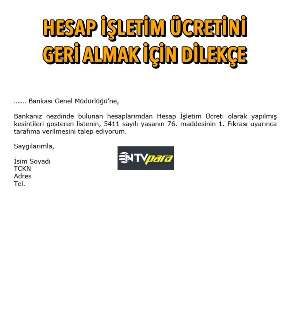 Hesap işletim ücreti nasıl geri alınır? (Vatandaş bankadan parasını nasıl geri alacak?-Dilekçe örneği) - 2