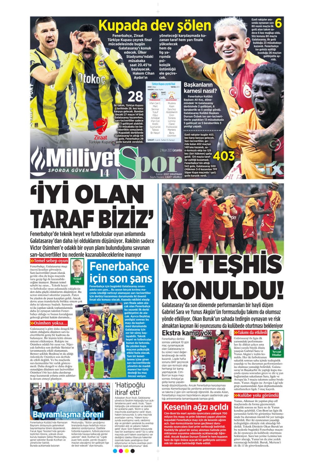 "Derbi bayramı" (2 Nisan 2025 spor manşetleri) - 20