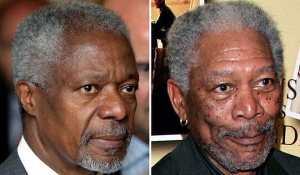 Внешне похожий человек. Кофи Аннан и Морган Фримен. Кофи Аннан и Морган Фримен сходство. Морган Фриман двойники.
