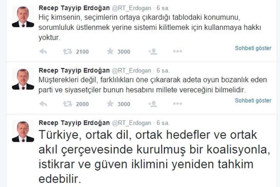 Erdoğan'dan 'koalisyon' tweetleri - 1