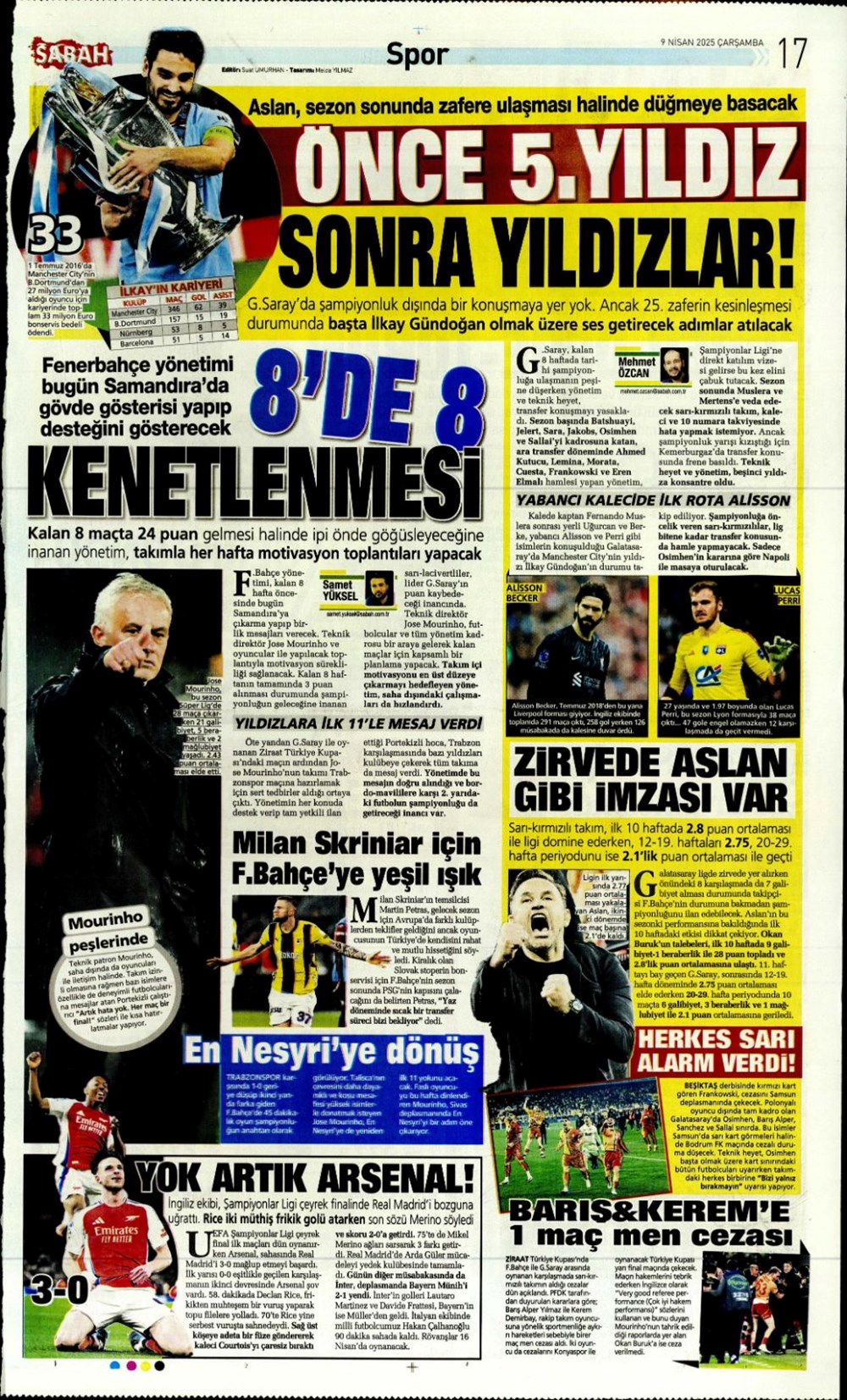 "Kevin De Bruyne derbisi" (9 Nisan 2025 spor manşetleri) - 26