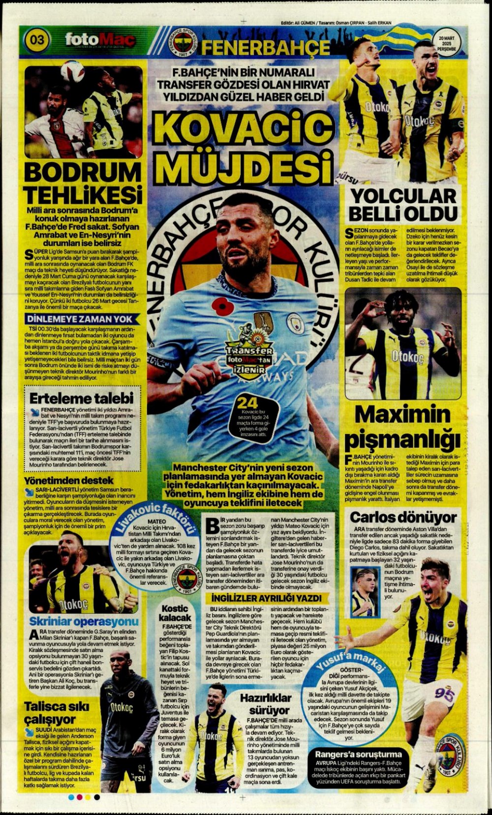 "Milliler avantaj peşinde" (20 Mart 2025 spor manşetleri) - 11