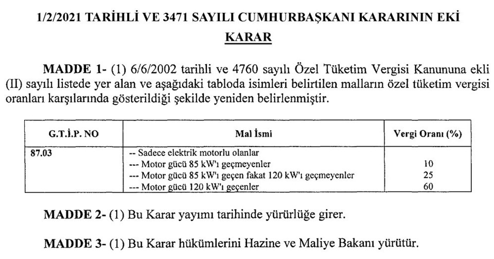 Elektrikli otomobillerde ÖTV artışı - 1