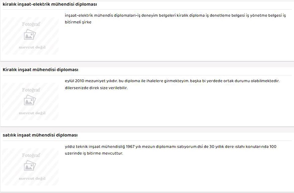 İhalelere Katılan Firmaların Mühendislik diplomalarını kullanmaları ileride sorun olması 2 Sahibinden kiralık mühendis diploması! - 2