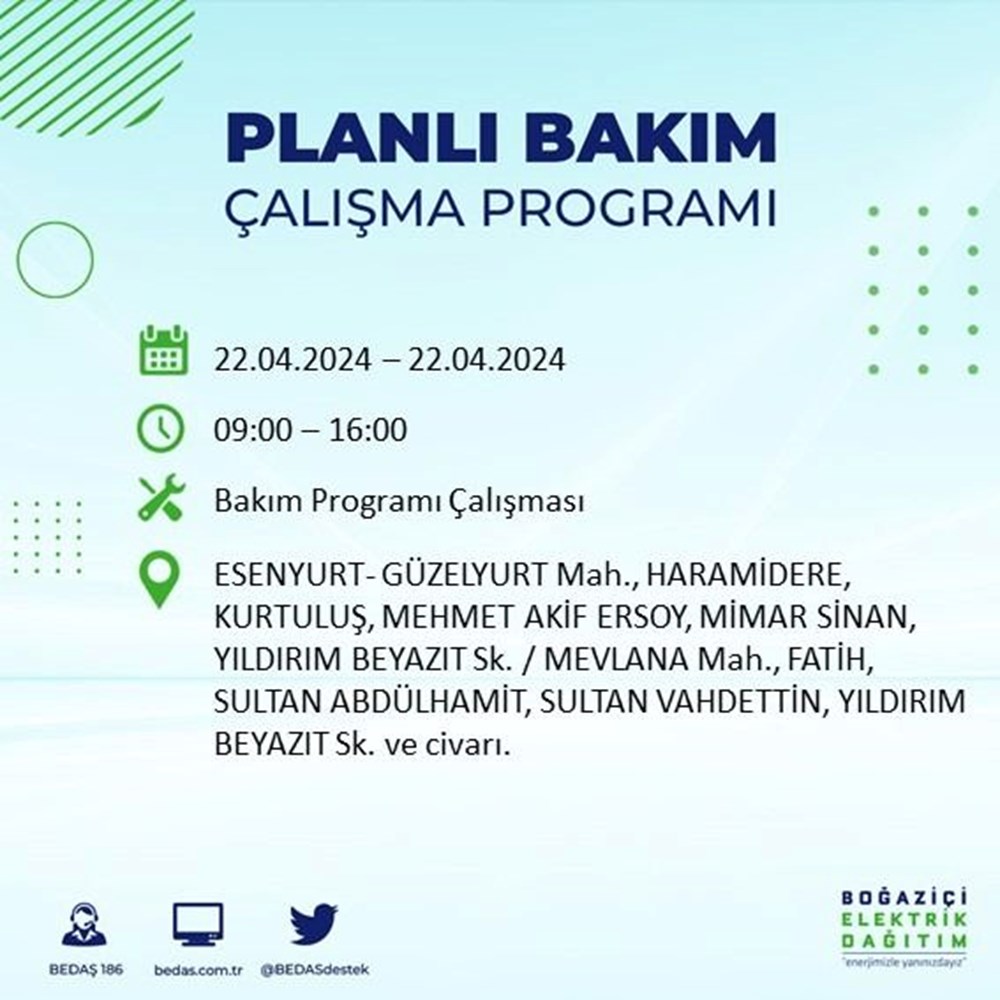 تركيا اليوم انقطاع للتيار الكهربائي في 18 منطقة في إسطنبول اعتبارًا من بداية الأسبوع انقطاع التيار الكهربائي عن 18 منطقة بإسطنبول: متى تعود الكهرباء؟ (جدول قطع BEDAŞ بتاريخ 22 أبريل) - 33