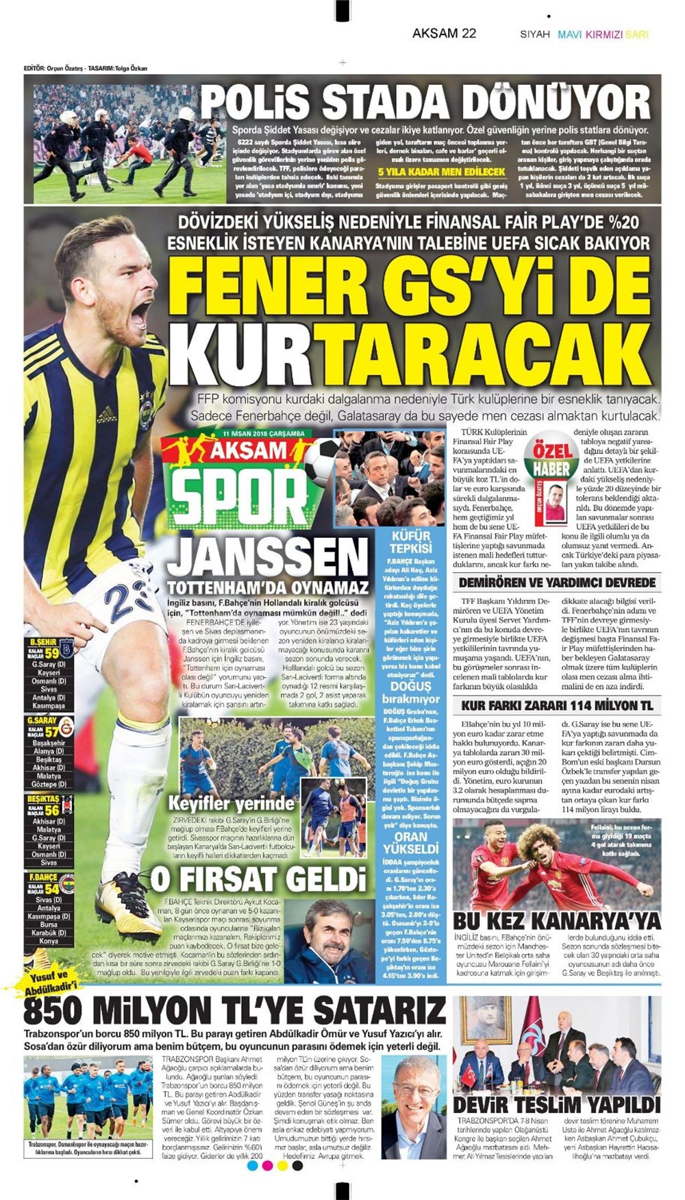 Günün spor gazeteleri (11 Nisan 2018) - 1