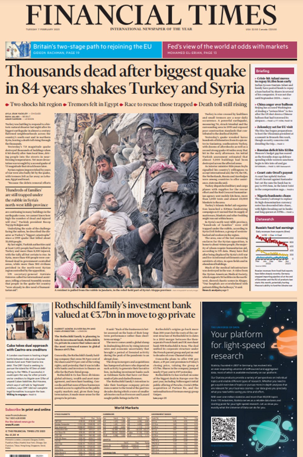 Kahramanmaraş merkezli depremler dünya manşetlerinde: Yüzyılın en güçlü depremi - 3