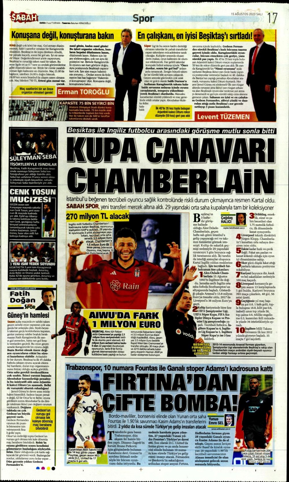"Aslan'ın tur günü" | 15 Ağustos 2023 spor manşetleri - 10