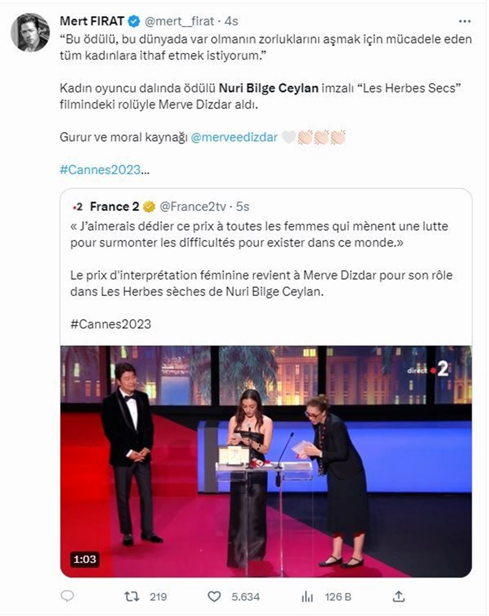 Cannes'dan ödülle dönen Merve Dizdar'a tebrik mesajları yağdı - 16