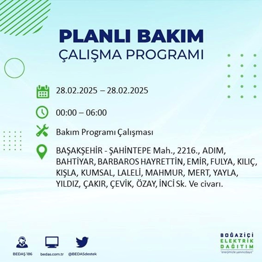 İstanbul'da Elektrikler Ne Zaman Gelecek? 21 İlçede BEDAŞ Kesinti Alarmı (28 Şubat) 90 CAt