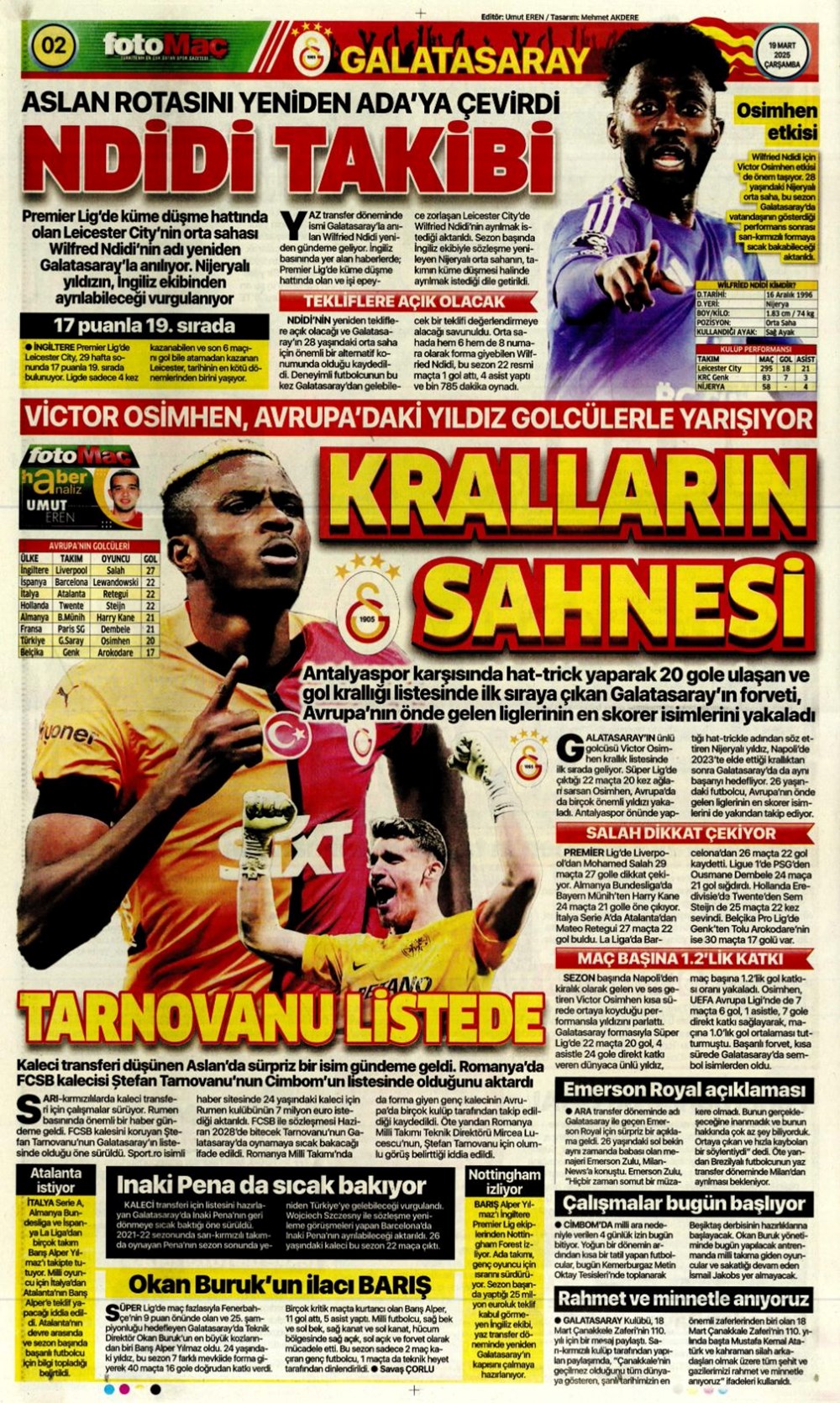 "Kayıtsız şartsız Mourinho" (19 Mart 2025 spor manşetleri) - 5