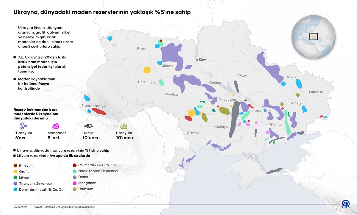Harita, Ukrayna topraklarındaki kilit maden alanlarını gösteriyor.