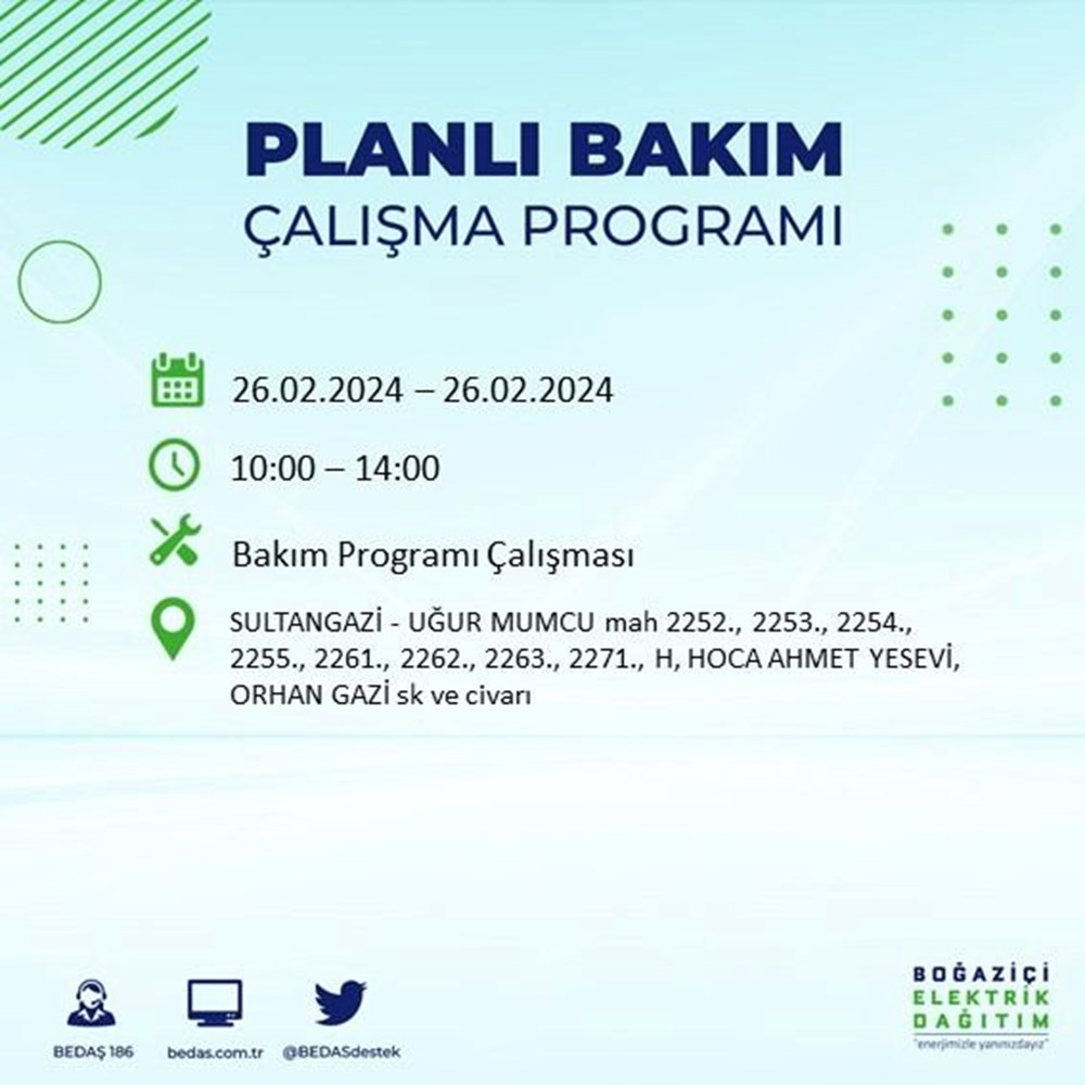 İstanbul'un 19 ilçesinde elektrik kesintisi: Elektrikler ne zaman gelecek? (26 Şubat BEDAŞ kesinti programı) - 51