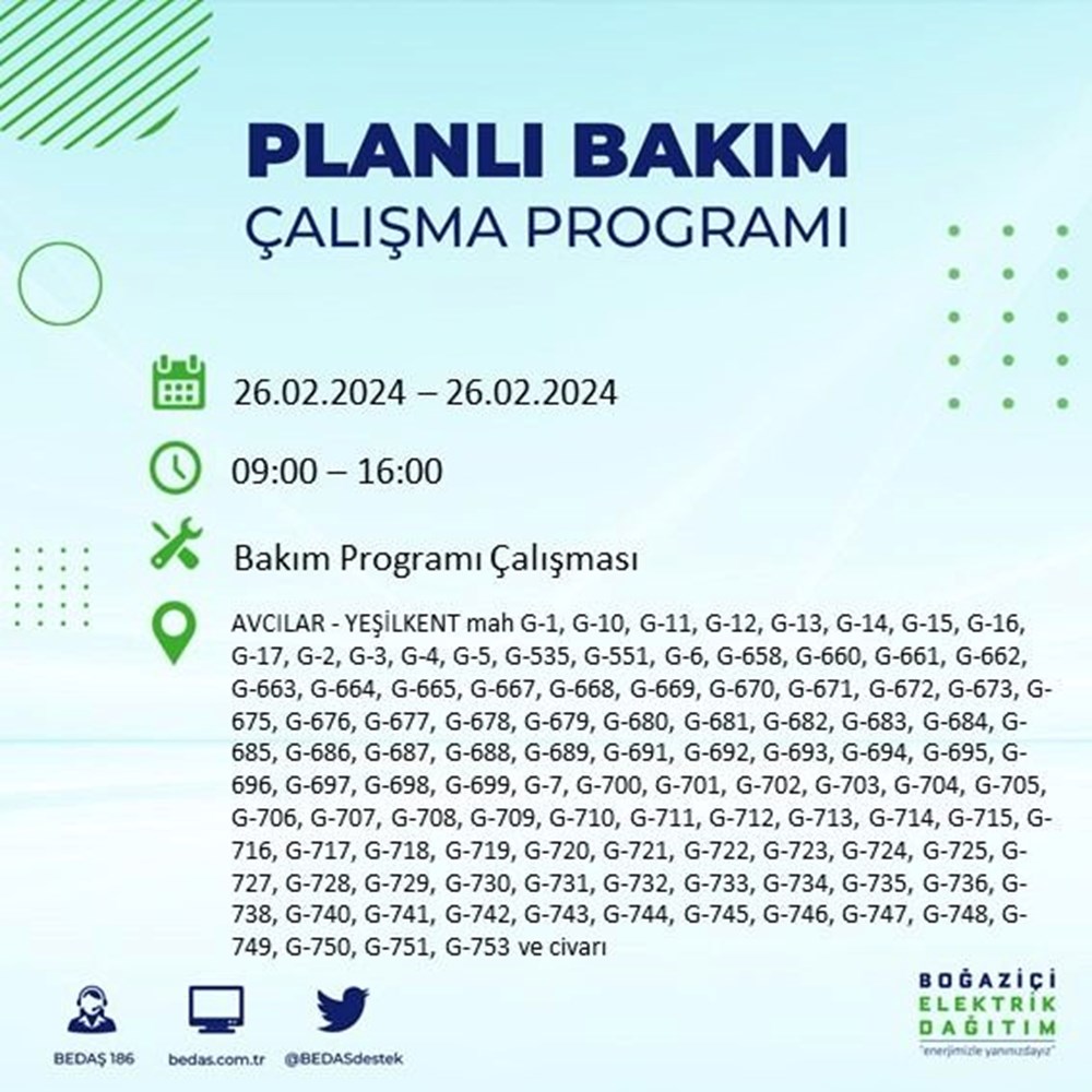 İstanbul'un 19 ilçesinde elektrik kesintisi: Elektrikler ne zaman gelecek? (26 Şubat BEDAŞ kesinti programı) - 11