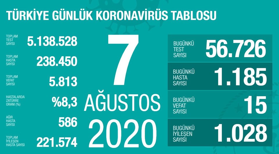 Türkiye'de corona virüsten son 24 saatte 15 can kaybı, bin 185 yeni vaka - 1