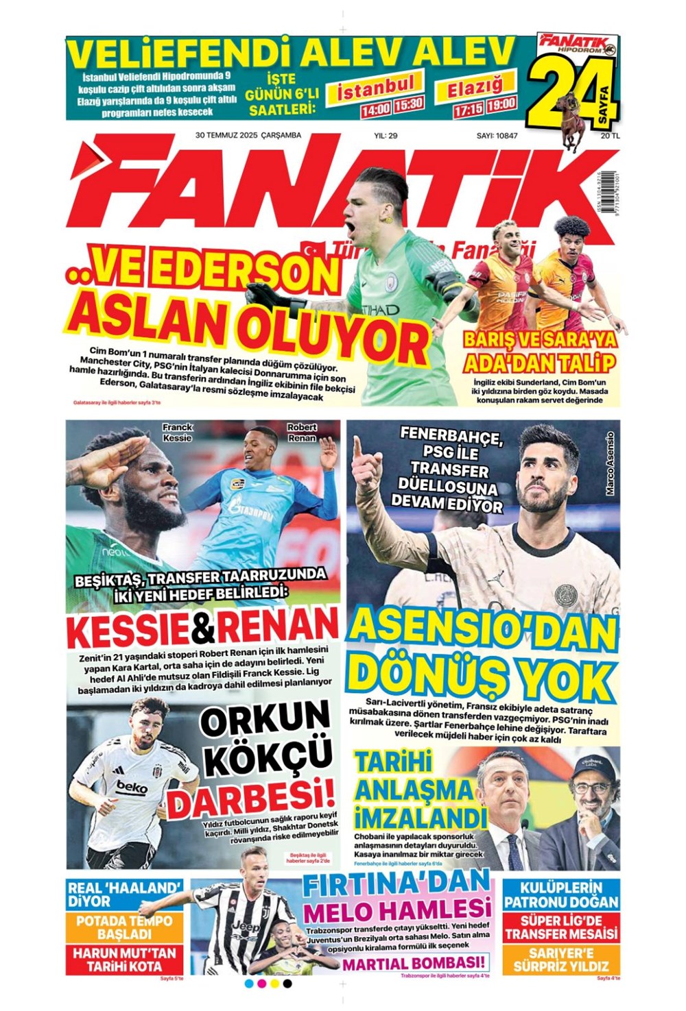 "Ya Sergen ya Mancini" (30 Temmuz 2025 spor manşetleri) - 1