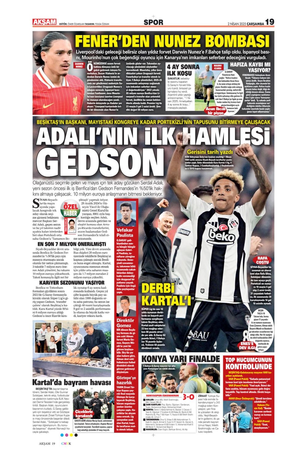 "Derbi bayramı" (2 Nisan 2025 spor manşetleri) - 9