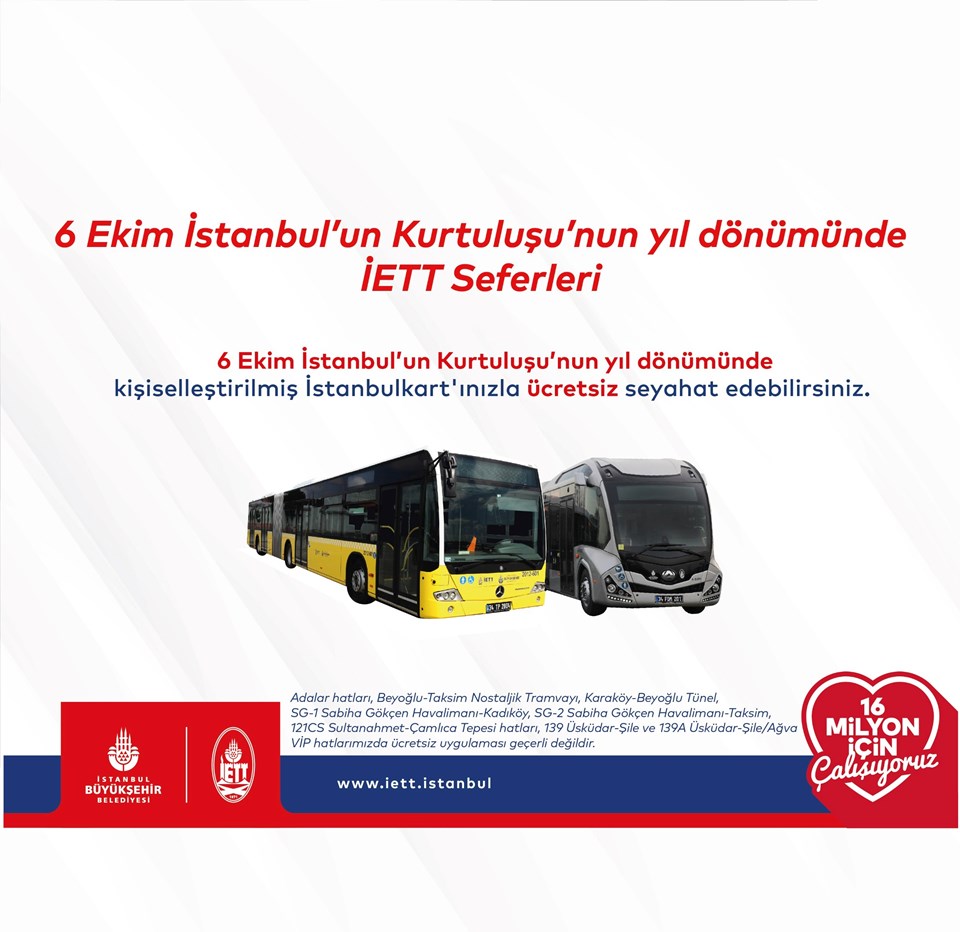 6 Ekim'de (bugün) toplu taşıma (Marmaray, metro, İETT) ücretsiz mi? İETT'den toplu taşıma açıklaması - 1