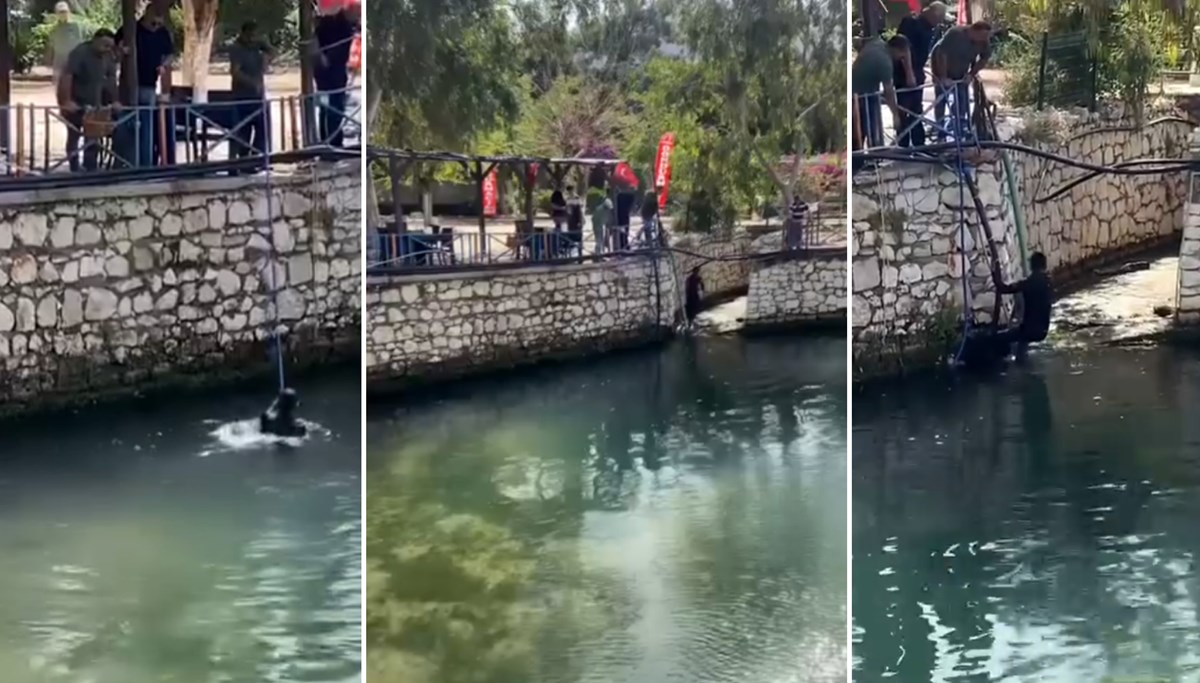 Polisi görünce dereye atladı