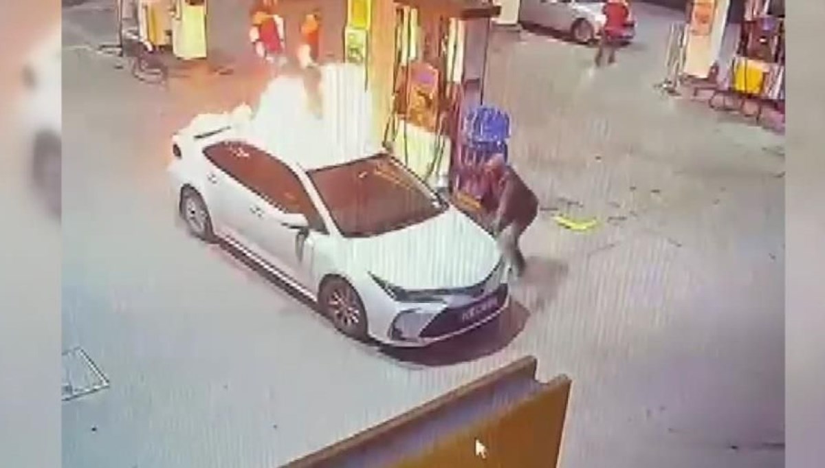 Akaryakıt istasyonunda korku dolu anlar Akaryakıt istasyonunda korku dolu anlar