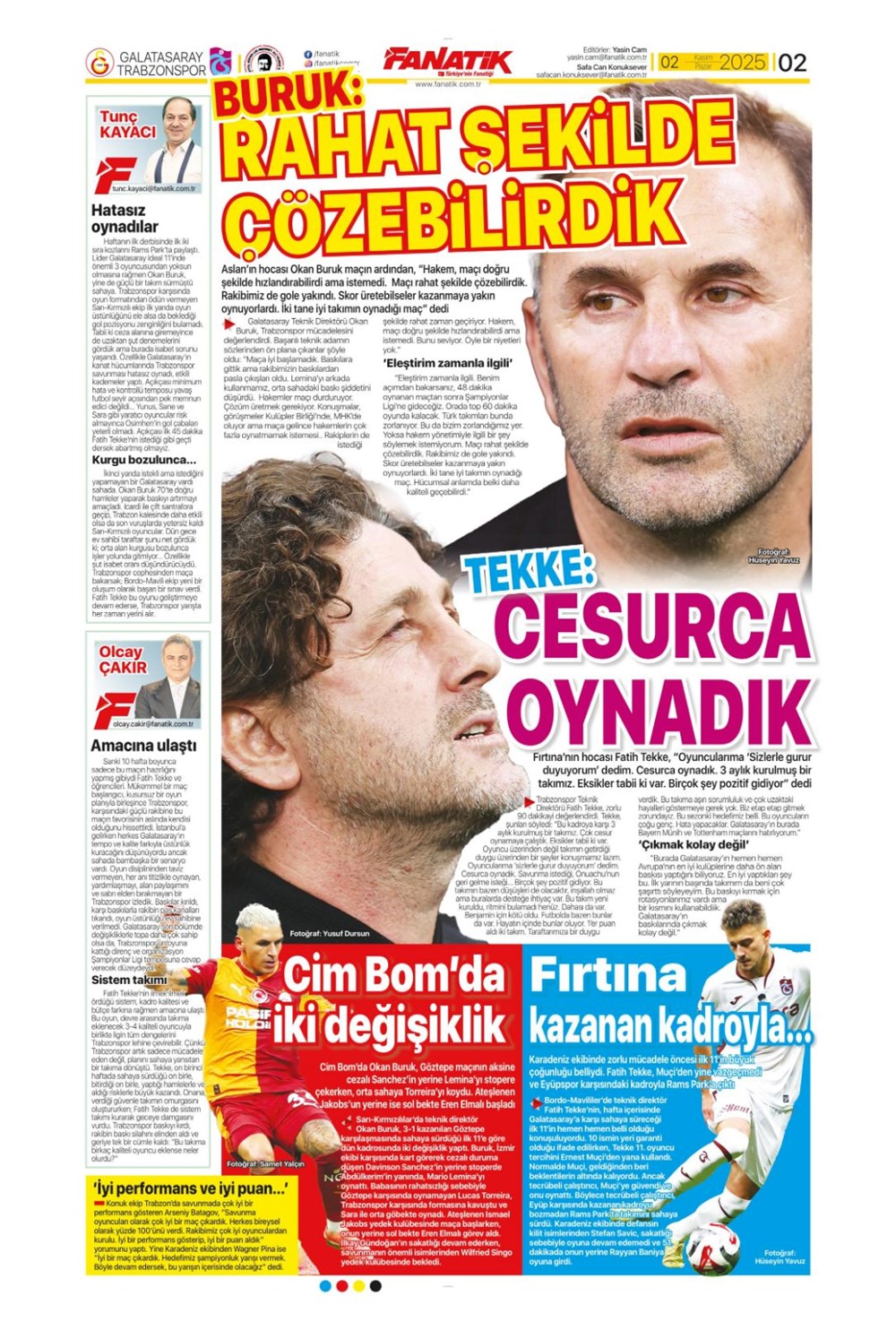 "Zirvede kardeş payı" (2 Kasım 2025 spor manşetleri) - 1