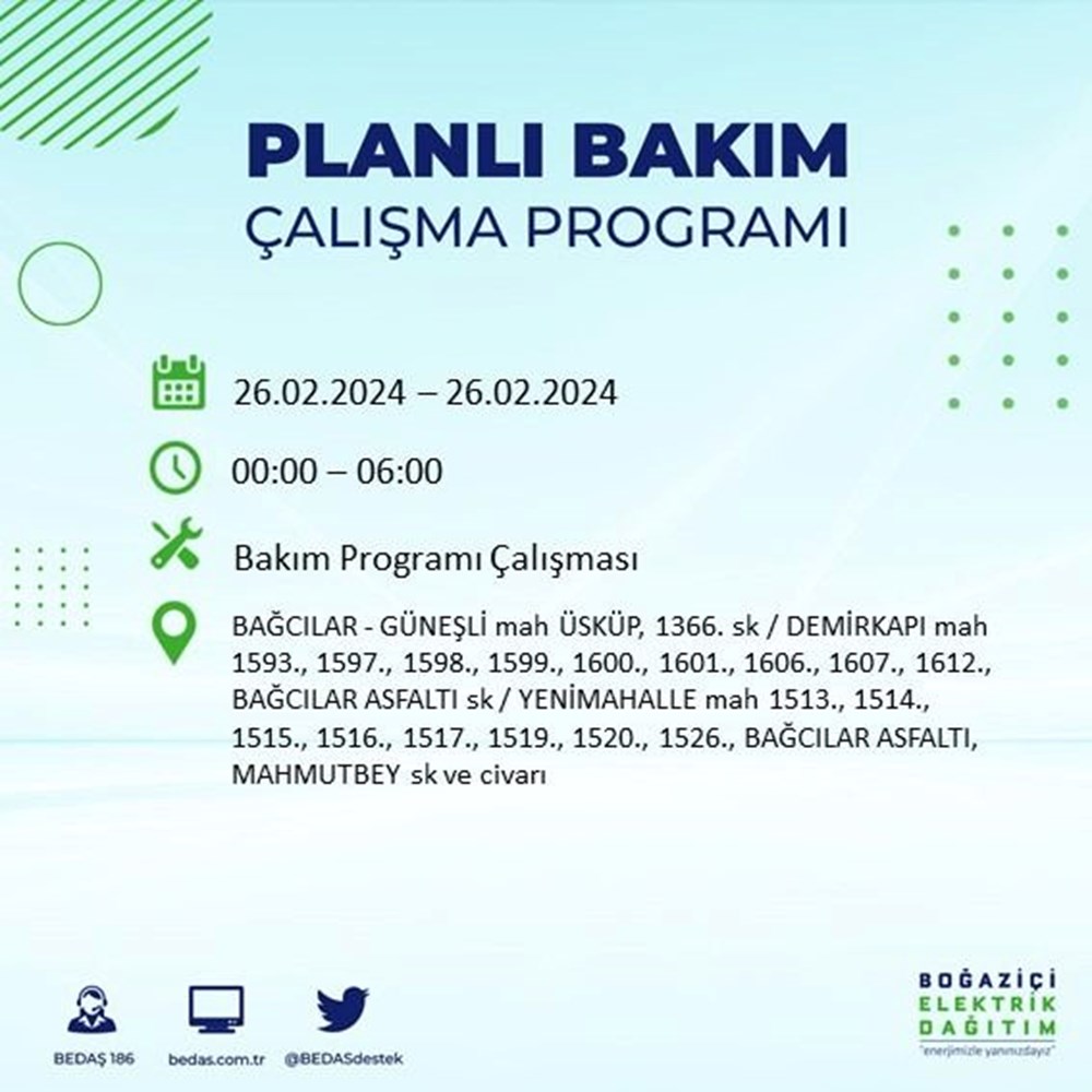 İstanbul'un 19 ilçesinde elektrik kesintisi: Elektrikler ne zaman gelecek? (26 Şubat BEDAŞ kesinti programı) - 13