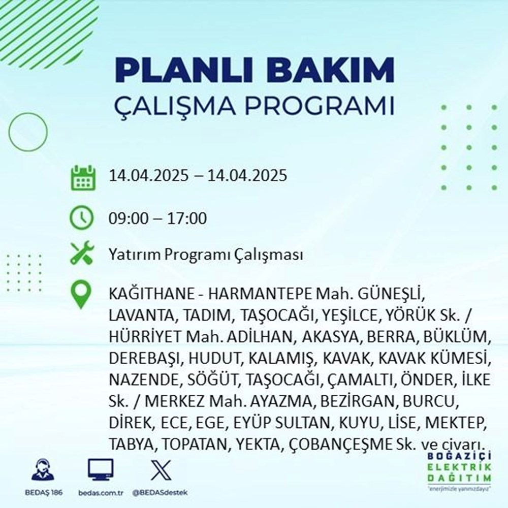 İstanbul'un 23 ilçesinde elektrik kesintisi: Elektrikler ne vakit gelecek? 9 saat sürecek (14 Nisan BEDAŞ kesinti programı) 154