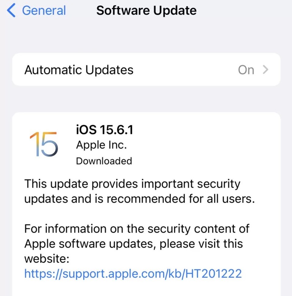iPhone'lar için yayımlanan güncellemede "Bu güncelleme, tüm kullanıcılara önerilen önemli güvenlik güncellemeleri içeriyor" notu yer alıyor.