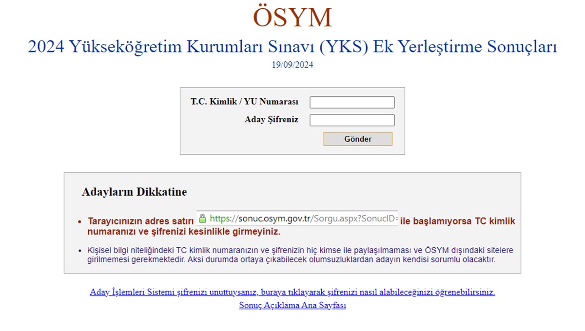 YKS ek tercih sonuçları açıklandı (2024 ÖSYM YKS ek yerleştirme sonuçları sorgulama ekranı ekranı) YKS ek tercih sonuçları açıklandı (2024 ÖSYM YKS ek yerleştirme sonuçları sorgulama ekranı ekranı)