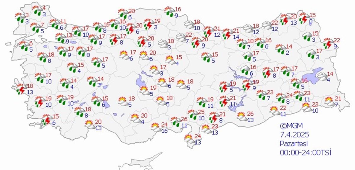 7 Nisan Pazartesi hava durumu