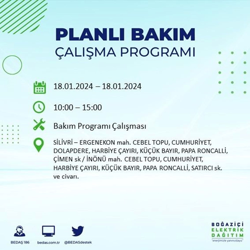 İstanbul'un 17 ilçesinde elektrik kesintisi: Elektrikler ne zaman gelecek? (18 Ocak BEDAŞ kesinti programı) - 37