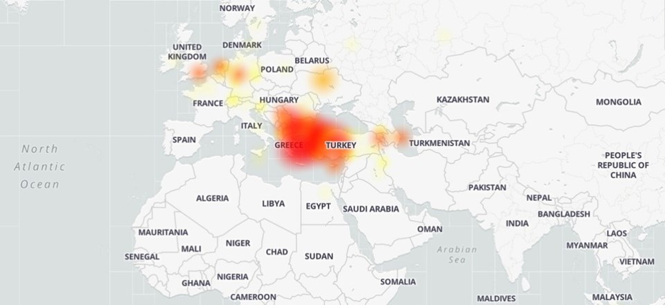Downdetector verilerine göre, sorunun en yoğun yaşandığı ülkeler arasında Türkiye de var