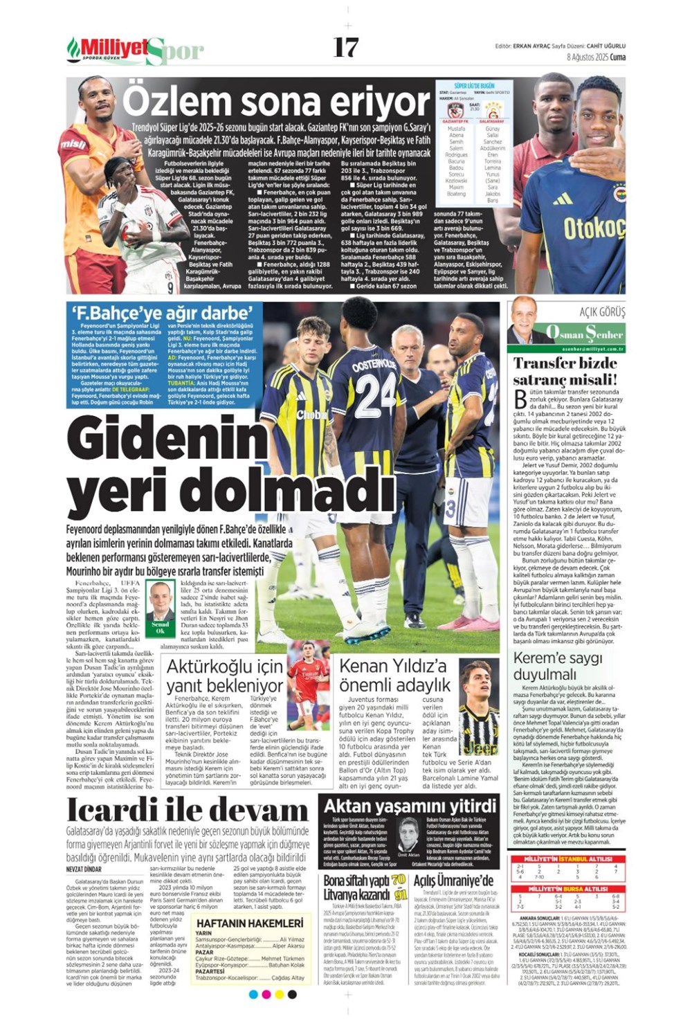 "Gidenin yeri dolmadı" (8 Ağustos spor manşetleri) - 11